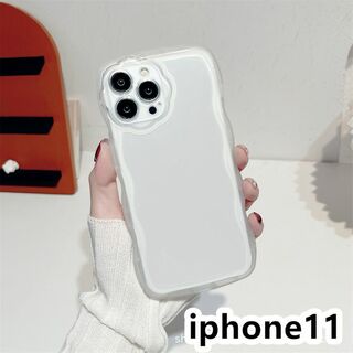 iphone11ケース　透明　波型花 耐衝撃ホワイト460