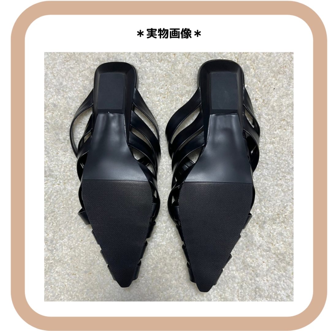 レザー編み込みサンダル フラットミュール アルフィースリッパ おしゃれ デニム レディースの靴/シューズ(ミュール)の商品写真