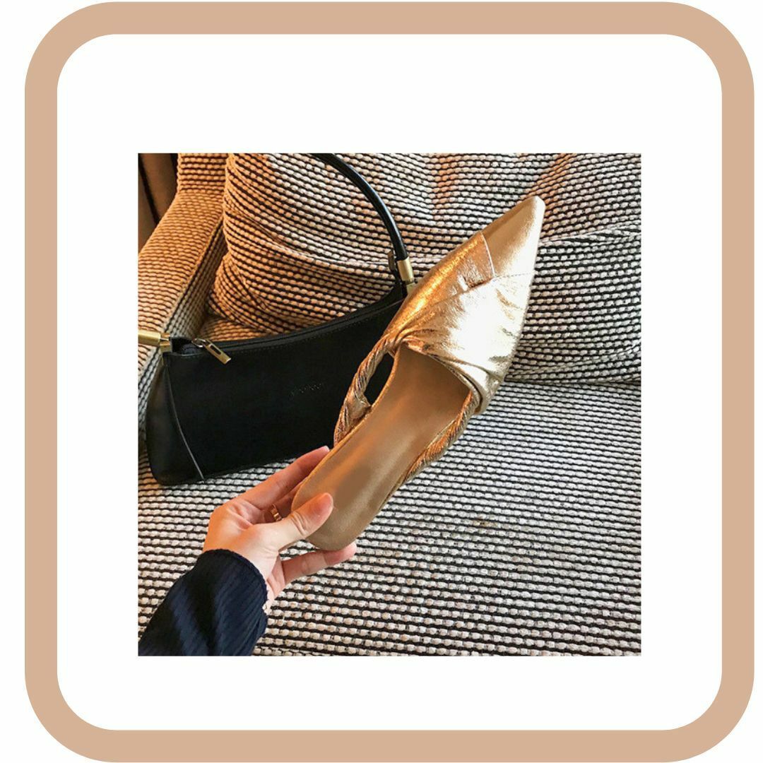 ポインテッドトゥサンダル ギャザースミュール ゴールド38 ツイストデザイン レディースの靴/シューズ(ミュール)の商品写真