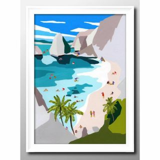 13546■A3アートポスター『夏の風景　ハワイ』絵画 イラスト マット(その他)