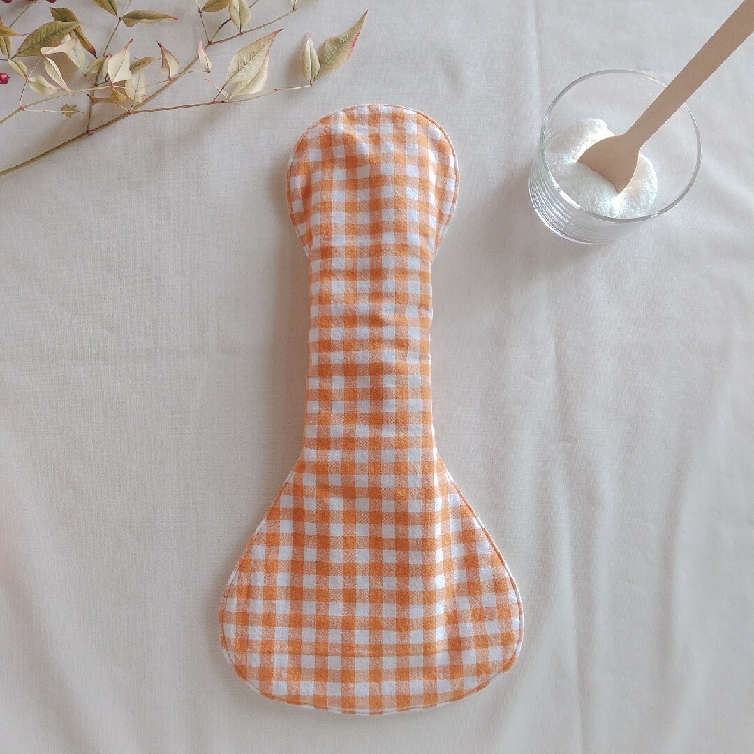 【肌に優しい】無添加コットンフランネル オレンジチェック柄の布ナプキン 37cm ハンドメイドのファッション小物(その他)の商品写真