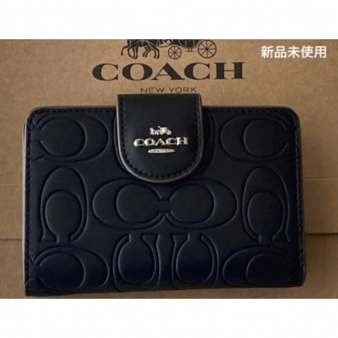 COACH(コーチ)の新品　COACH 二つ折り財布　シグネチャー　ブラック レディースのファッション小物(財布)の商品写真