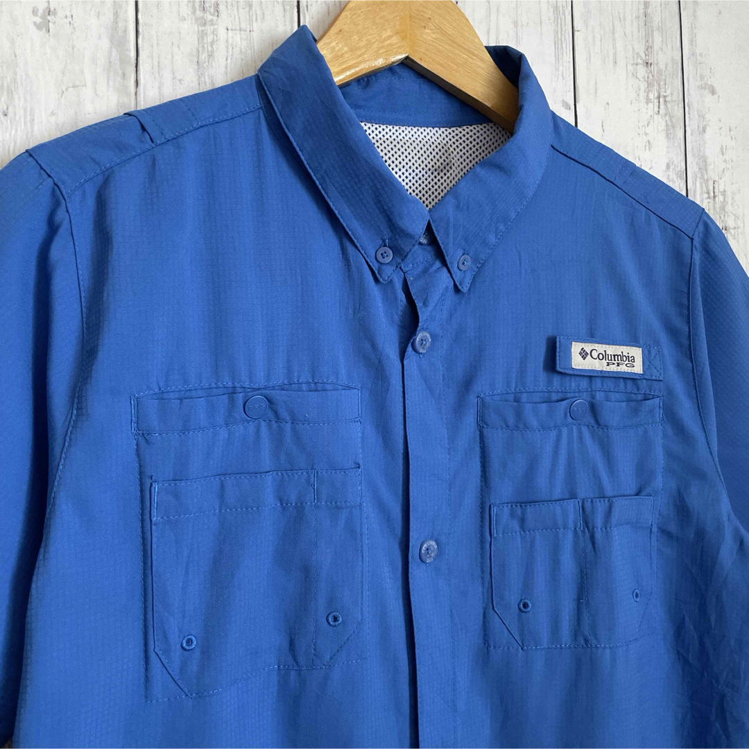 Columbia(コロンビア)のコロンビア PFG フィッシングシャツ 半袖 ボタンダウン 青 ブルー 海外古着 メンズのトップス(シャツ)の商品写真