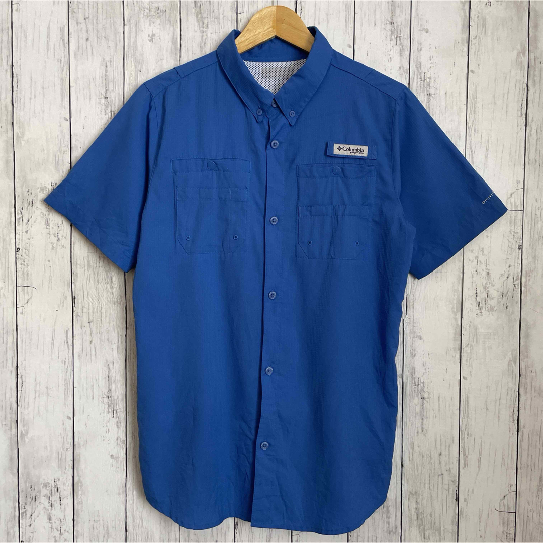 Columbia(コロンビア)のコロンビア PFG フィッシングシャツ 半袖 ボタンダウン 青 ブルー 海外古着 メンズのトップス(シャツ)の商品写真