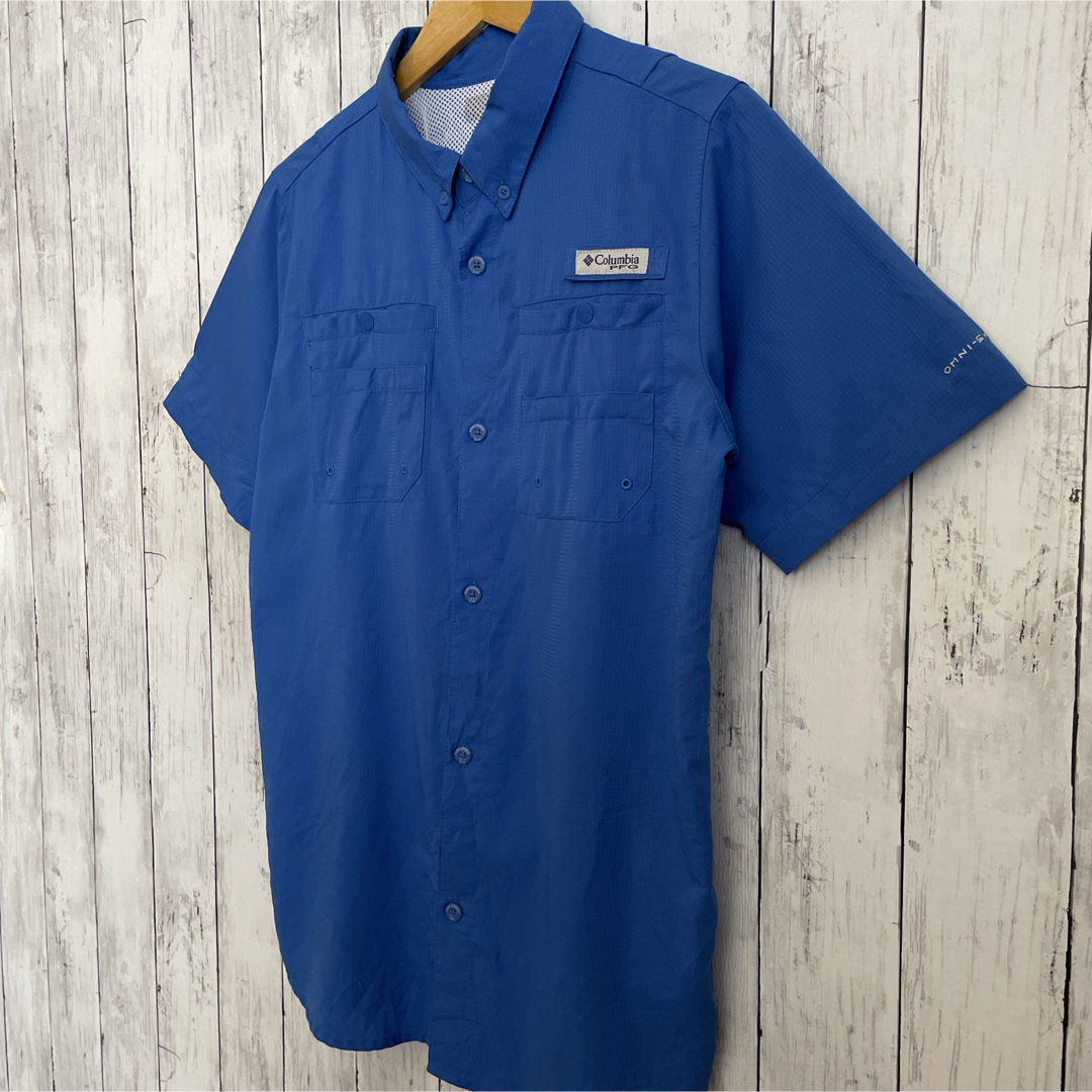 Columbia(コロンビア)のコロンビア PFG フィッシングシャツ 半袖 ボタンダウン 青 ブルー 海外古着 メンズのトップス(シャツ)の商品写真