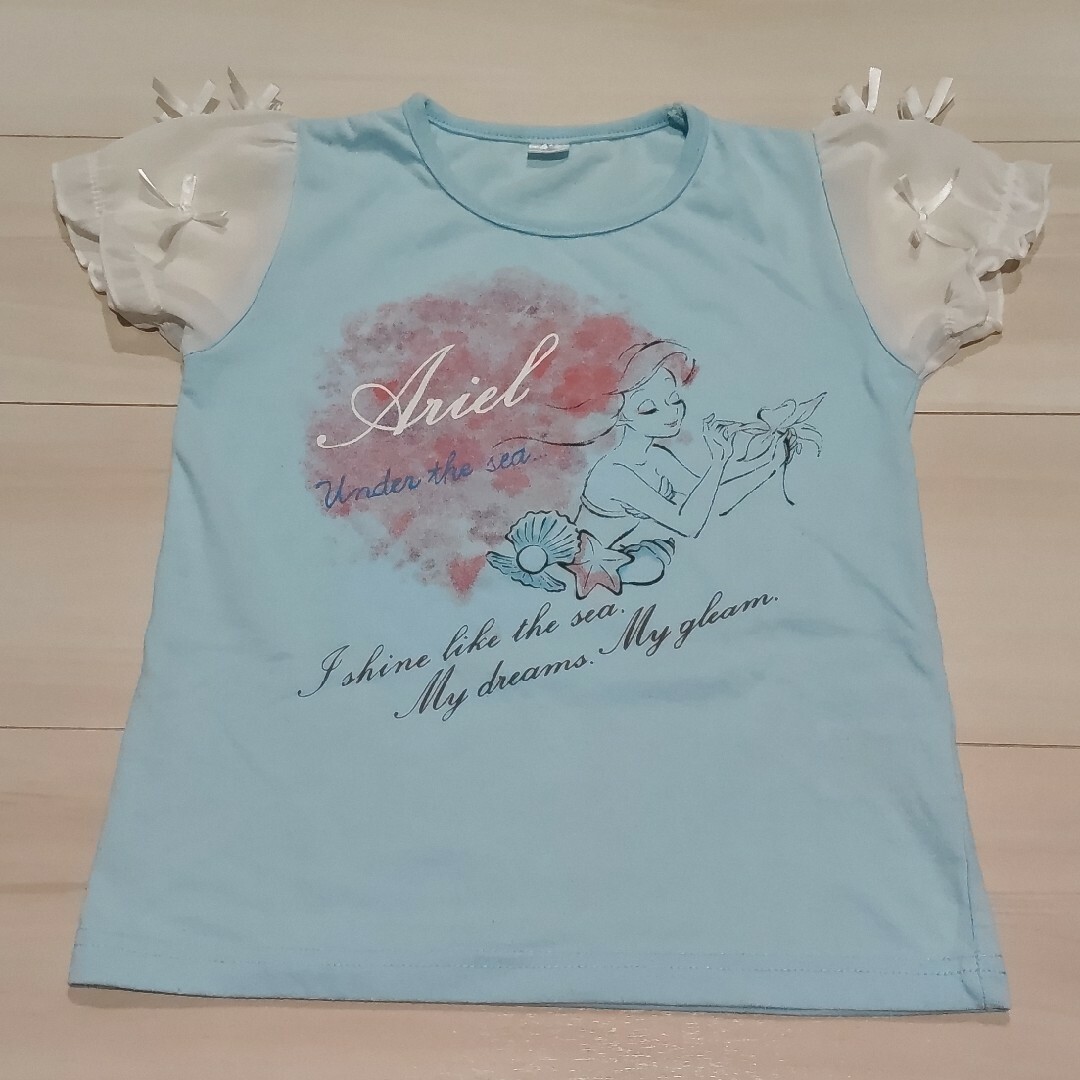 Disney(ディズニー)の【子供服 120】Disney　アリエル　Tシャツ　リボン　水色 キッズ/ベビー/マタニティのキッズ服女の子用(90cm~)(Tシャツ/カットソー)の商品写真