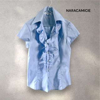 ナラカミーチェ(NARACAMICIE)のナラカミーチェ 半袖フリルブラウス ブルー S(シャツ/ブラウス(半袖/袖なし))