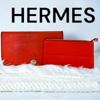 エルメス(Hermes)のHERMES エルメス ドゴンGM レッド トゴ レザー 二つ折り長財布 美品(財布)