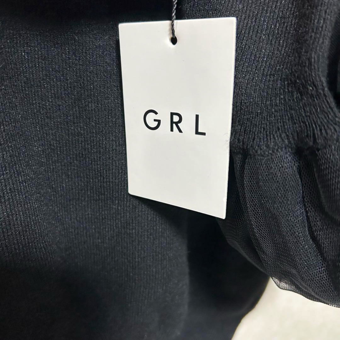 GRL(グレイル)の未使用 グレイル 袖チュールニットパーカー M ブラック GRL レディースのトップス(ニット/セーター)の商品写真