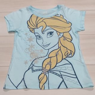 ユニクロ(UNIQLO)の【子供服 120】ユニクロ　Disney　エルサ　アナ雪　ラメ　水色　Tシャツ(Tシャツ/カットソー)