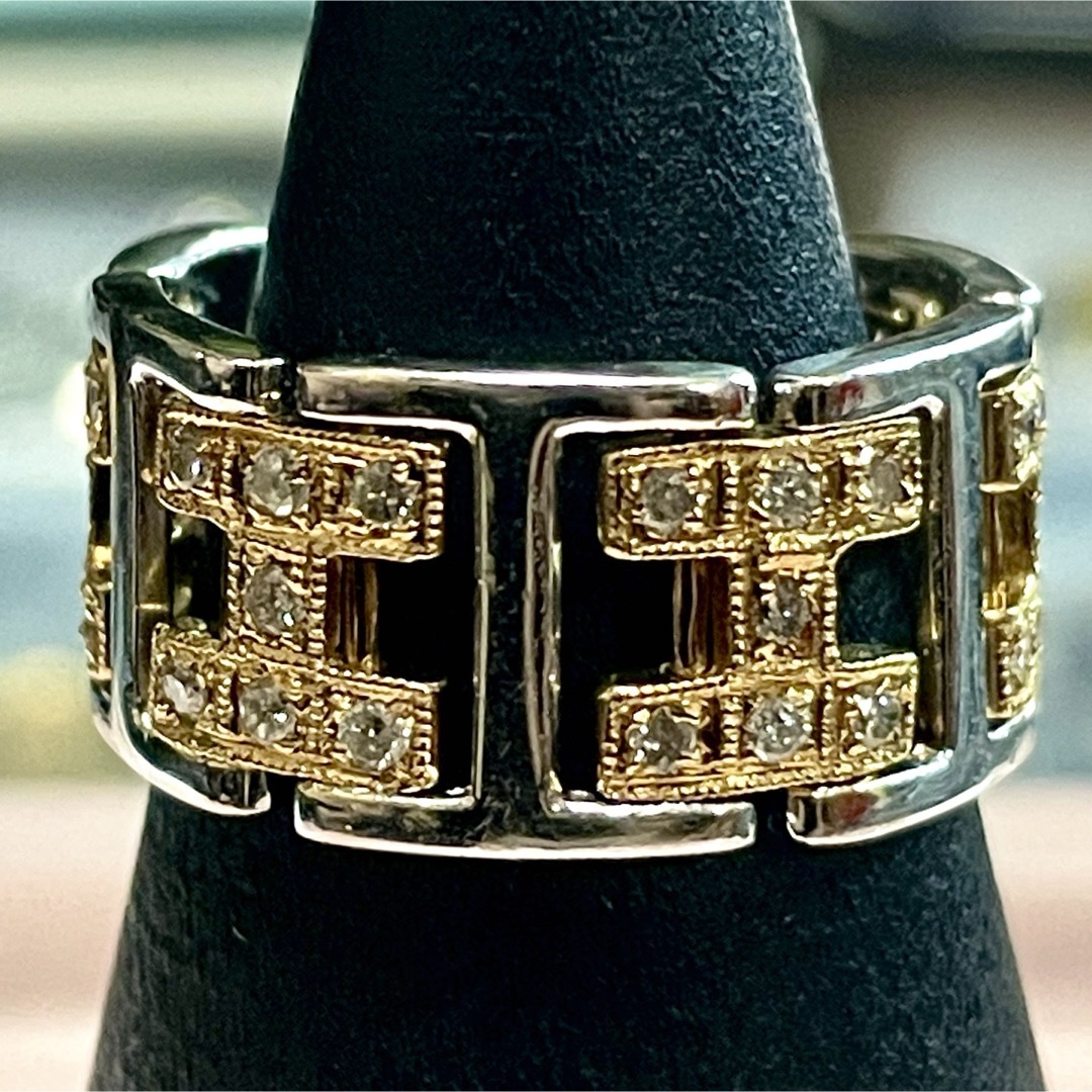 K18YG/K18WG Hモチーフ ダイヤ付デザインリング D0.46ct レディースのアクセサリー(リング(指輪))の商品写真