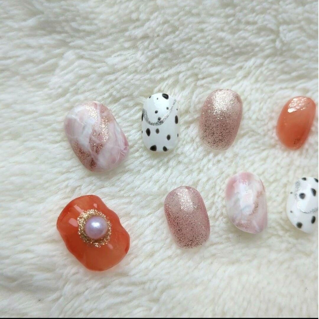 現品♡　お得❣　個性派春ネイル❣ネイルチップ　ネイル付け爪チップ　ベリーショート ハンドメイドのアクセサリー(ネイルチップ)の商品写真