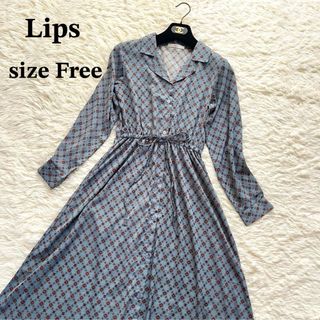 【極美品】Lips リップス カラーシャツワンピース ロング 北米柄 春夏(ロングワンピース/マキシワンピース)