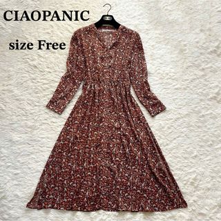 チャオパニック(Ciaopanic)の【極美品】CIAOPANIC チャオパニック 花柄ワンピース 総柄 長袖 春夏(ロングワンピース/マキシワンピース)