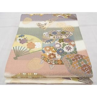 平和屋1■六通柄袋帯　唐織　貝桶扇面花文　金糸　逸品　CAAC3633fb(帯)