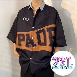 【売れてます‼】　ブラック　シャツ　ストリート　オーバーサイズ　襟付き　２ＸＬ(シャツ)