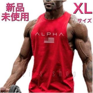 大特価！タンクトップメンズジム筋トレフィットネススポーツウェアXLサイズ赤レッド(タンクトップ)