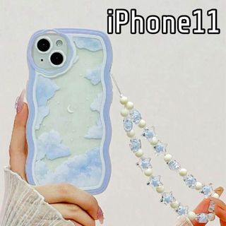 iPhone11 ケース ウェーブ かわいい ブルー うねうね 韓国(iPhoneケース)