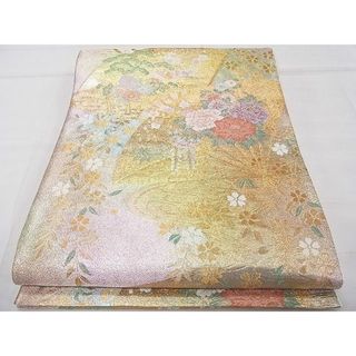 平和屋1■西陣　六通柄袋帯　唐織　扇面花文　金糸　逸品　未使用　CAAC1788fb(帯)