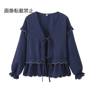 👛4月新作🧸14200◆navy リボン フリル ブラウス(シャツ/ブラウス(長袖/七分))