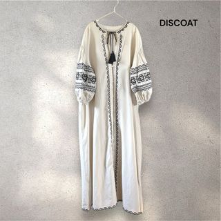 Discoat - DISCOAT ディスコート リネン混 刺繍ロングワンピース 長袖 エスニック