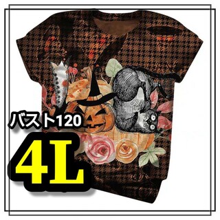 大きいサイズ レディース トップス 半袖 Tシャツ ねこ 花柄 4L 3L XL(Tシャツ(半袖/袖なし))