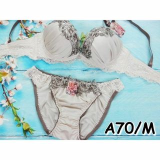 015★A70 M★ブラショーツセット 2WAYパッド 光沢サテン パール(ブラ&ショーツセット)