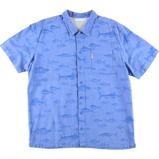 コロンビア(Columbia)の古着 コロンビア Columbia PFG 総柄 魚柄 半袖 フィッシングシャツ メンズL /eaa441229(シャツ)