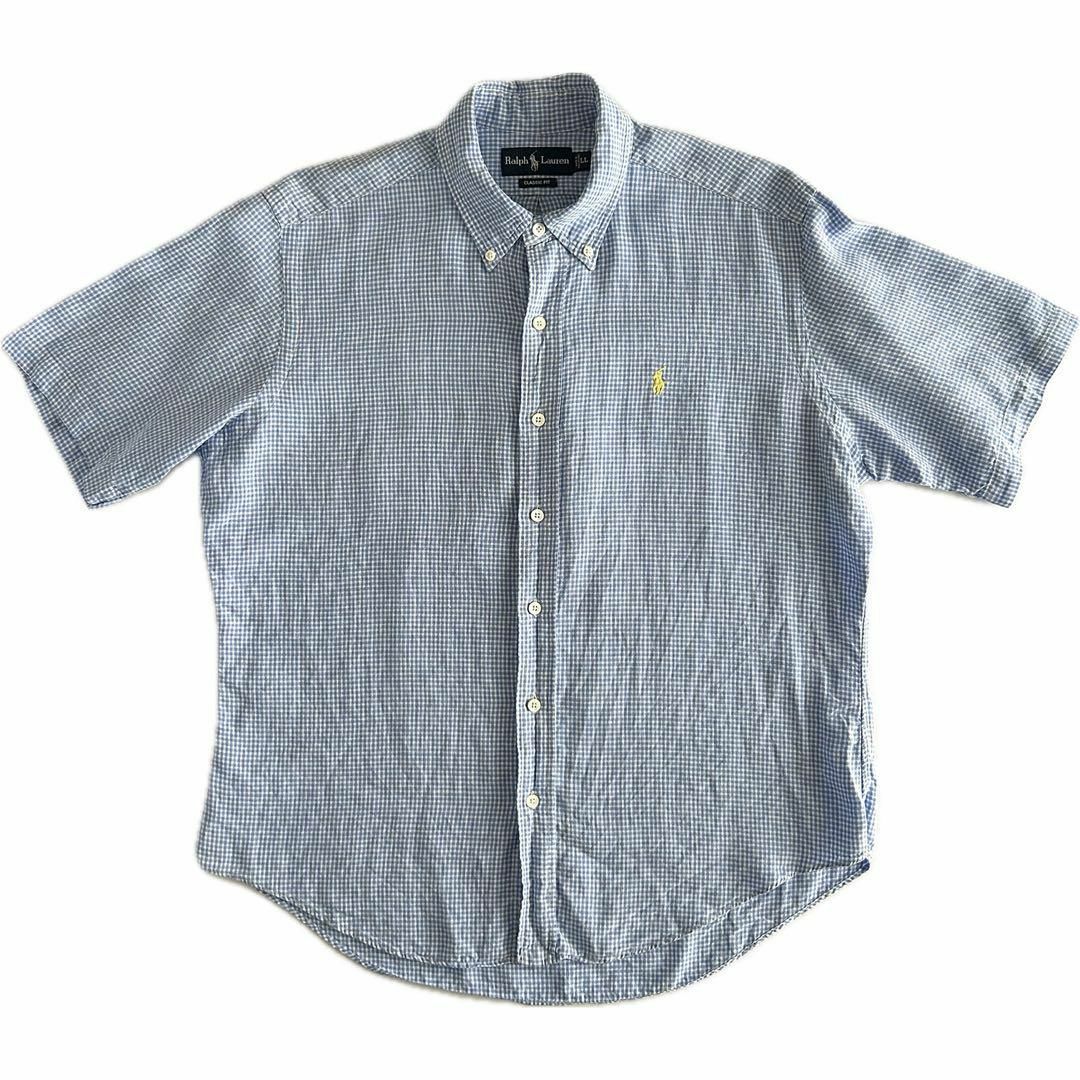 Ralph Lauren(ラルフローレン)のポロラルフローレン リネンシャツ 半袖シャツ XL ギンガムチェック 刺繍ロゴ メンズのトップス(シャツ)の商品写真