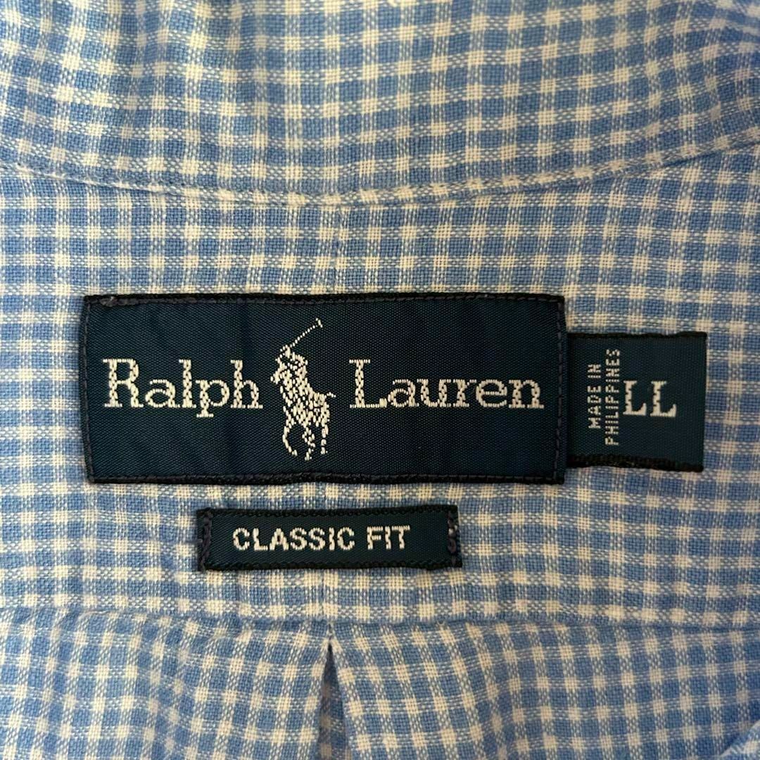 Ralph Lauren(ラルフローレン)のポロラルフローレン リネンシャツ 半袖シャツ XL ギンガムチェック 刺繍ロゴ メンズのトップス(シャツ)の商品写真