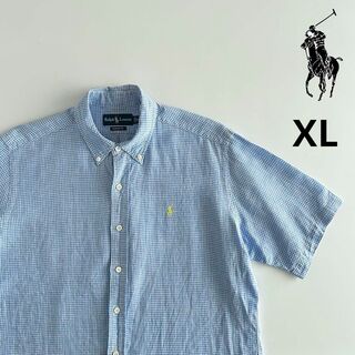 ラルフローレン(Ralph Lauren)のポロラルフローレン リネンシャツ 半袖シャツ XL ギンガムチェック 刺繍ロゴ(シャツ)