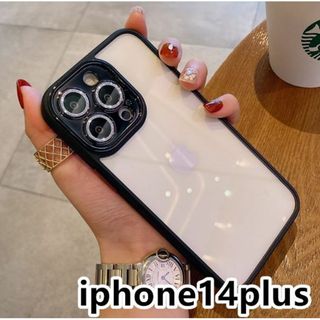 iphone14plusケース レンズ保護付き　透明 ブラック211(iPhoneケース)