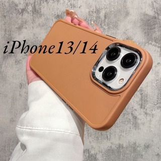 【再入荷】iPhoneケース　ソフト　13/14　ブラウン　シンプル　耐衝撃　(iPhoneケース)