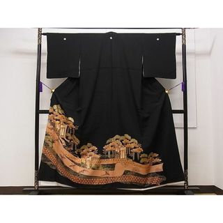 平和屋1■豪華黒留袖　駒刺繍　鳳凰御所車花文　金彩　逸品　CAAA5558dy(着物)