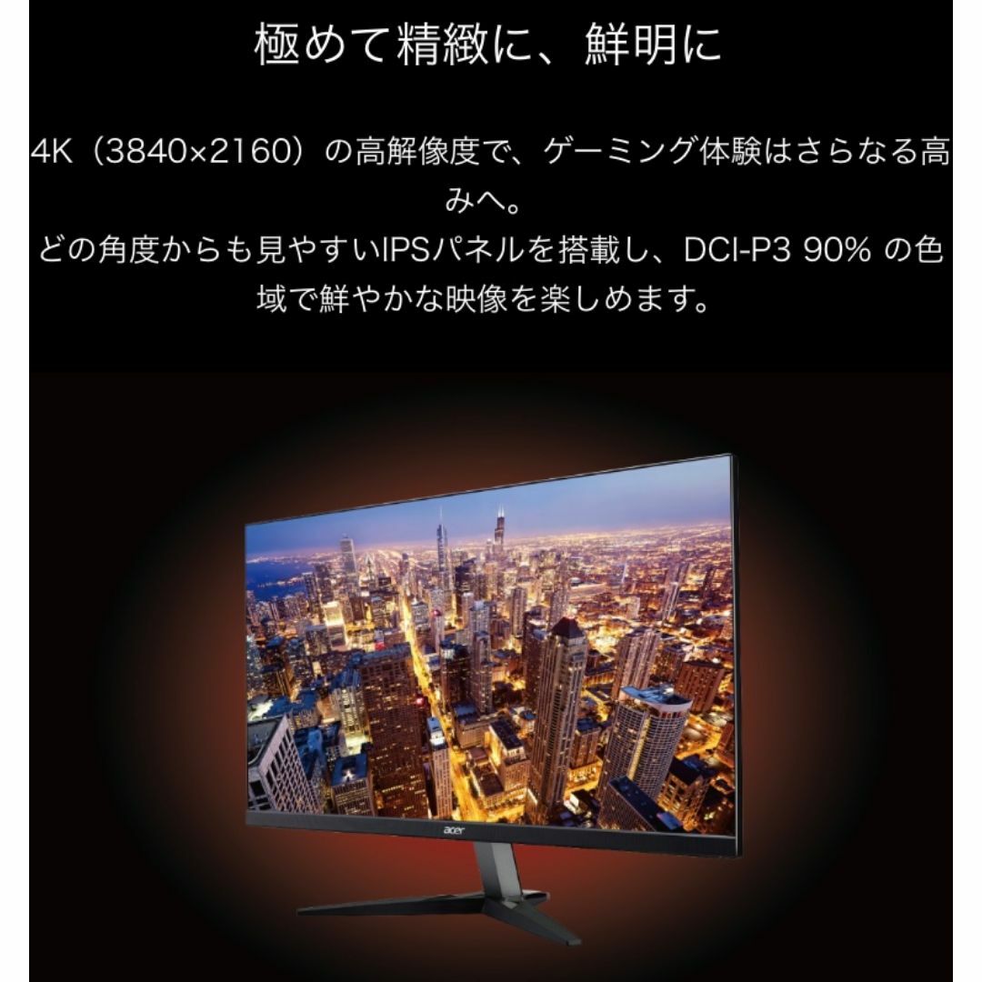 Acer(エイサー)の新品 4K 28型 モニター ディスプレイ acer KG282Kbmiipx スマホ/家電/カメラのPC/タブレット(ディスプレイ)の商品写真