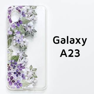 Galaxy A23 5G クリア 紫 花 ソフトケース カバー 透明(Androidケース)