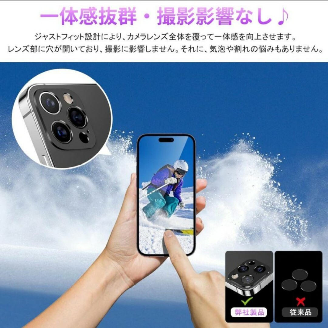 iPhone14 Pro/14 ProMax レンズ保護カバー 2枚セット 黒 スマホ/家電/カメラのスマホアクセサリー(保護フィルム)の商品写真