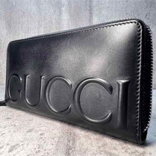 グッチ(Gucci)の極美品 現行 希少 グッチ 長財布 エンボス 421848 レザー 黒 メンズ(長財布)