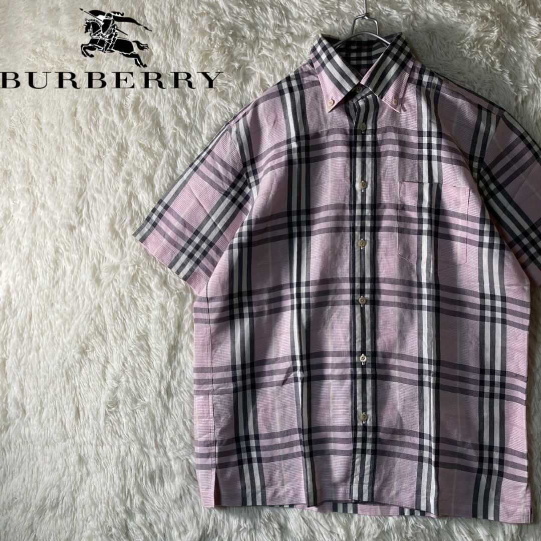 BURBERRY(バーバリー)の極美品 バーバリーロンドン リネン 麻混 ノバチェック 半袖シャツ L メンズのトップス(シャツ)の商品写真