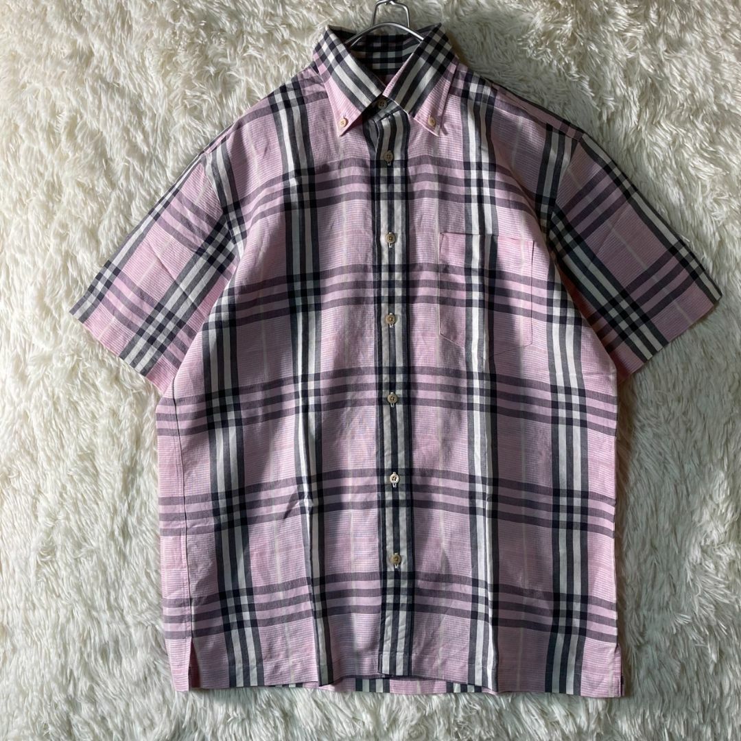 BURBERRY(バーバリー)の極美品 バーバリーロンドン リネン 麻混 ノバチェック 半袖シャツ L メンズのトップス(シャツ)の商品写真