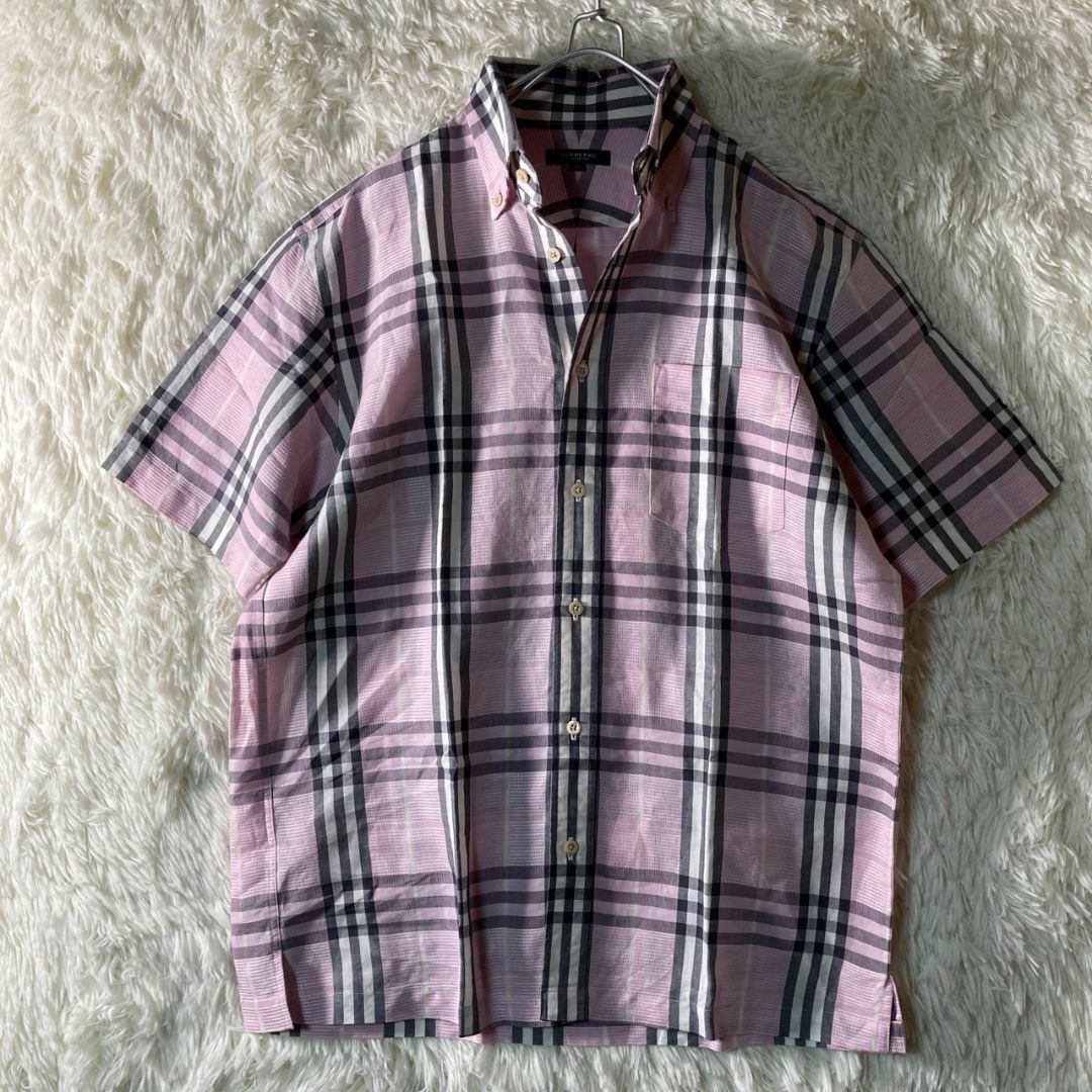 BURBERRY(バーバリー)の極美品 バーバリーロンドン リネン 麻混 ノバチェック 半袖シャツ L メンズのトップス(シャツ)の商品写真