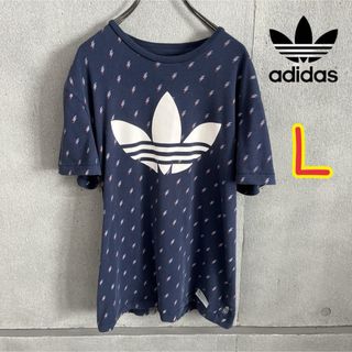 アディダス(adidas)のアディダス　adidas 半袖　Tシャツ　ネイビー　雷柄　ネイビー　メンズＬ(Tシャツ/カットソー(半袖/袖なし))