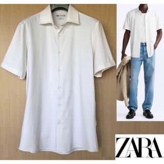 ザラ(ZARA)のZARA ザラ メンズ ストレッチ スリムフィット 半袖シャツ M ホワイト 白(シャツ)