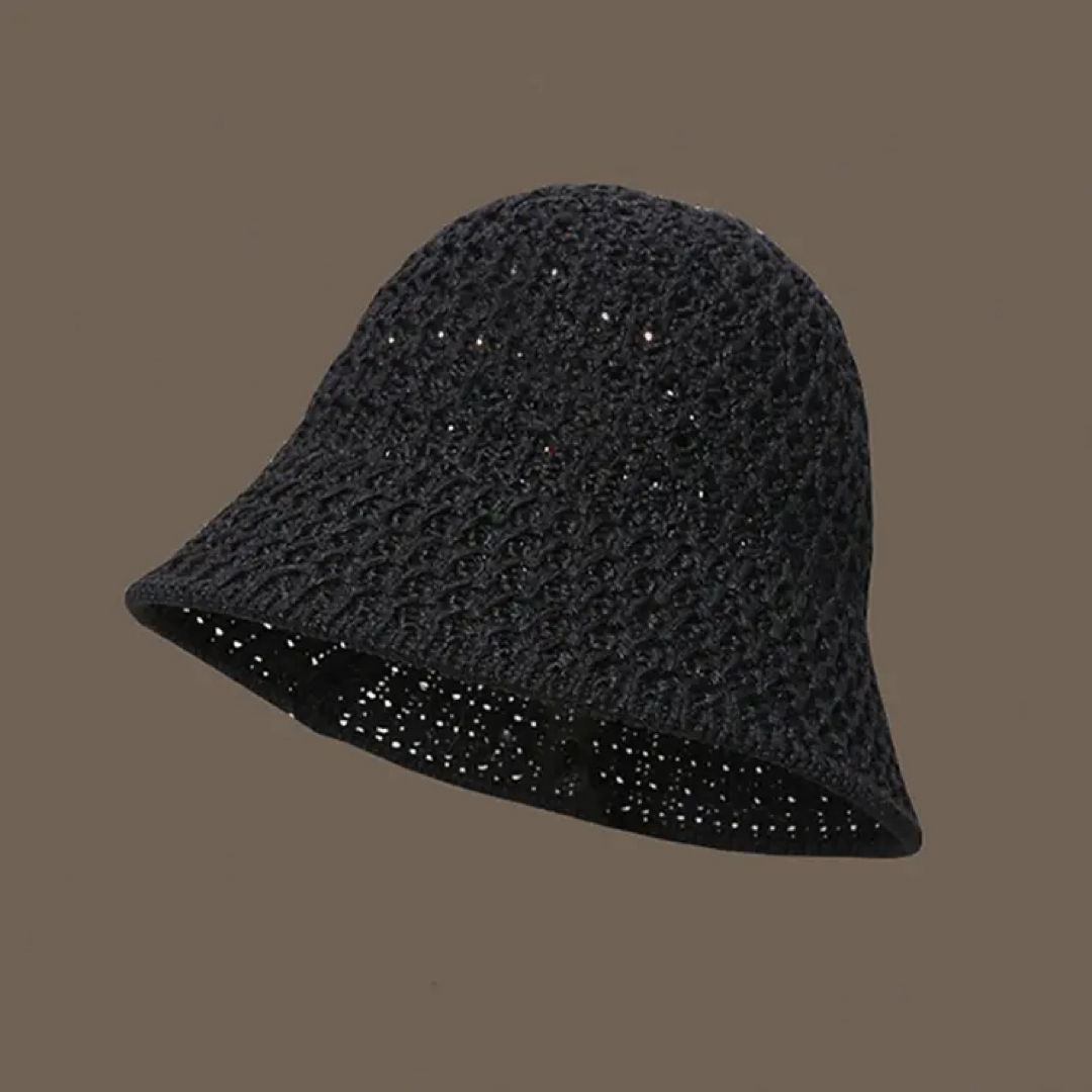 ペーパー バケットハット バケハ ブラック 帽子 レディースの帽子(麦わら帽子/ストローハット)の商品写真