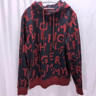 トミーヒルフィガー(TOMMY HILFIGER)のTOMMY HILFIGER パーカー 総柄 レッド ブラック M(パーカー)