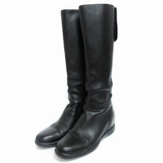 プラダ(PRADA)のプラダ レザー ロング ブーツ フラット 3WZ013 黒 ブラック 37.5(ブーツ)