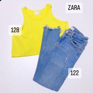 ZARA   キッズ　ストレッチ　ダメージ　デニム　ショート丈　タンクトップ　