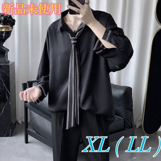 長袖シャツ ネクタイ付 ブラック モード ユニセックス 韓国 (XL)(シャツ)