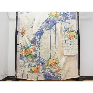 平和屋1■豪華振袖　駒刺繍　渡り橋檜扇花文　金彩　逸品　CAAC4216ch(振袖)