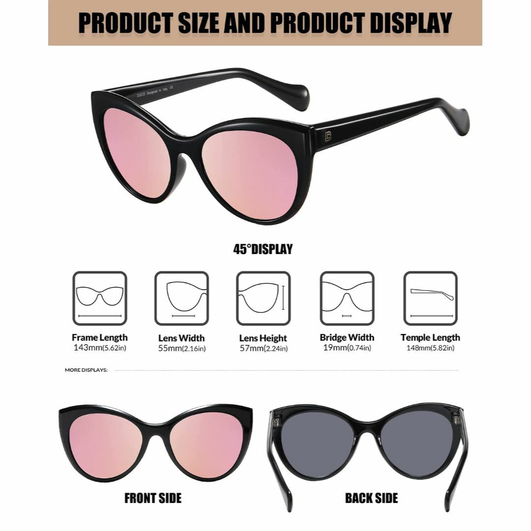 【色: ブラック/ピンク】[DUCO] サングラス レディース 偏光 レンズ バ レディースのファッション小物(その他)の商品写真